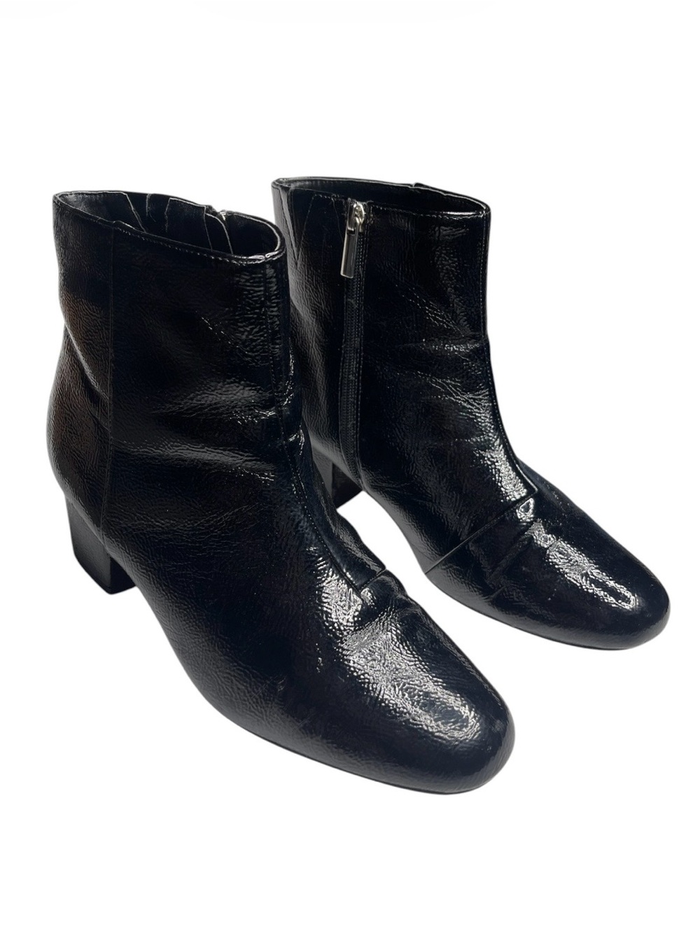comfortview Black Patent Leather Ankle Booties with Side Zip